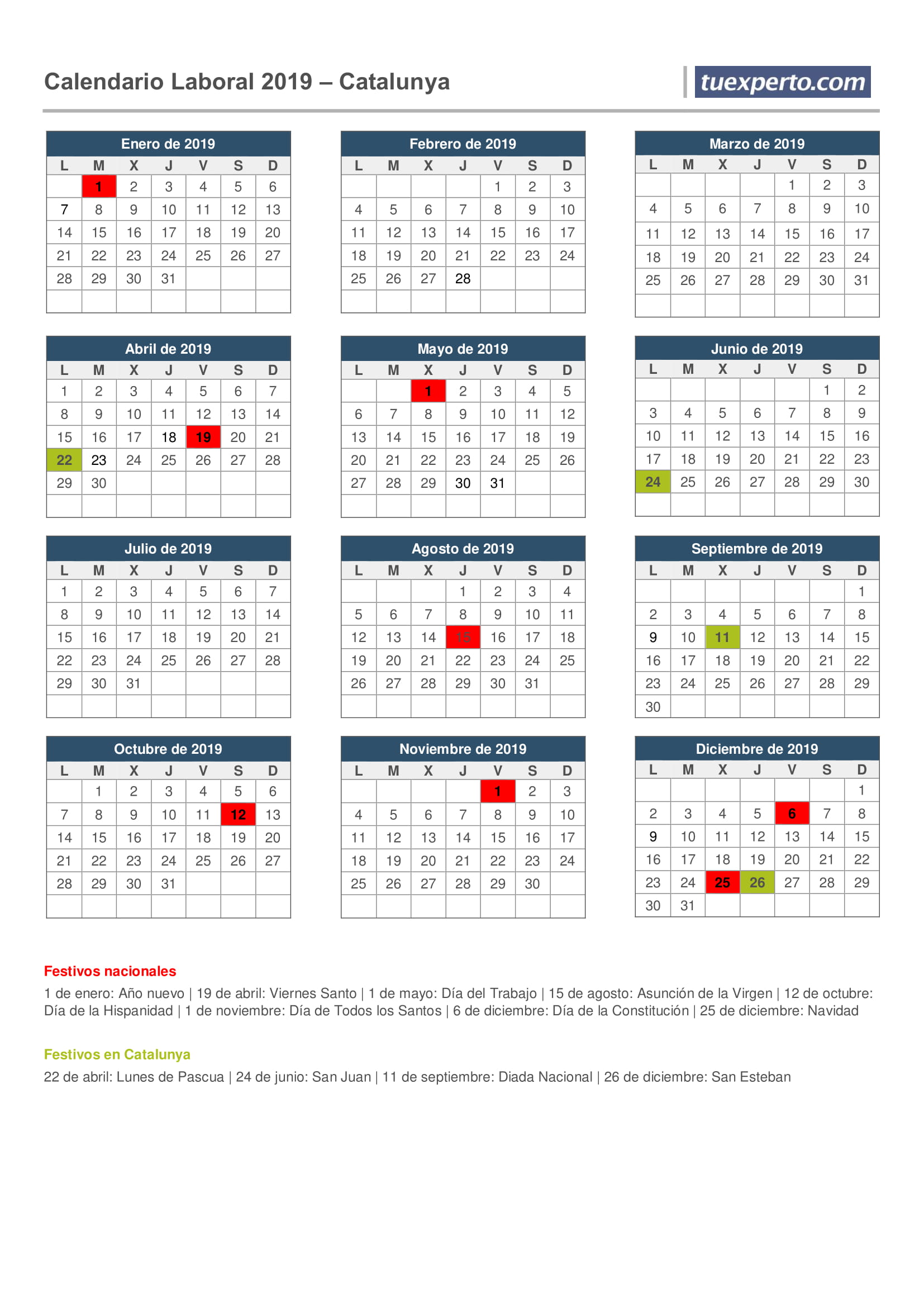 calendario laboral 2019 catalunya