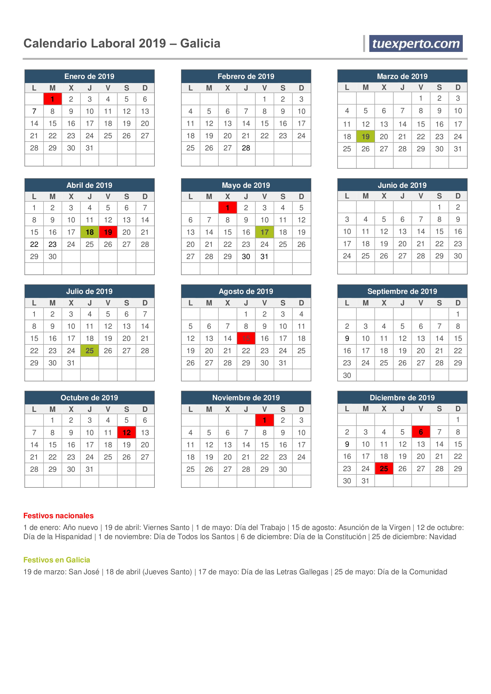 calendario laboral 2019 galicia