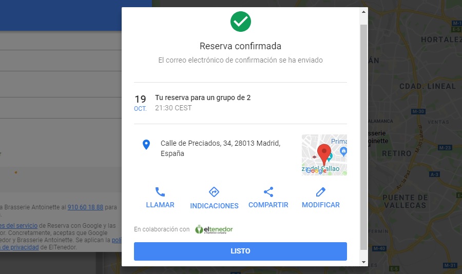 reservar restaurante google maps