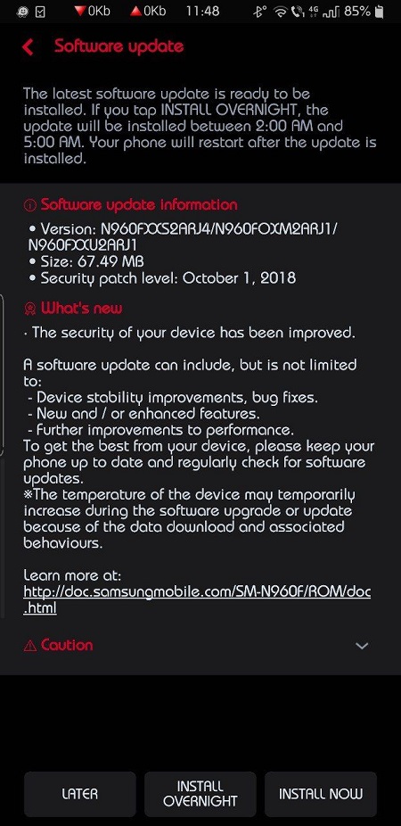 Actualización de seguridad para el Samsung Galaxy Note 9 2 Samsung Galaxy Note 9