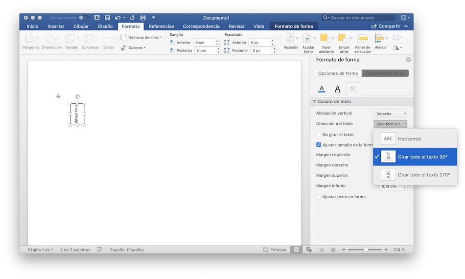 texto en vertical microsoft word