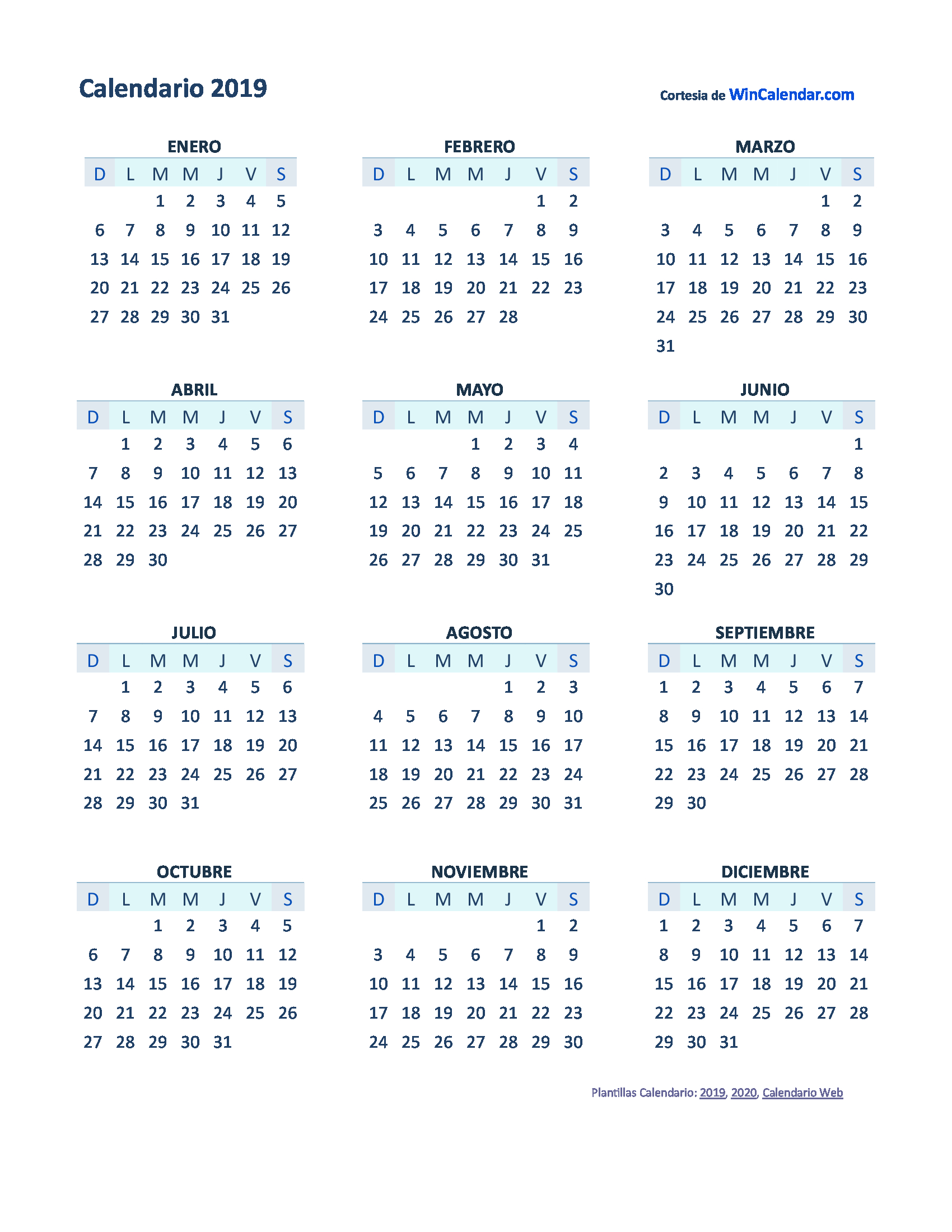 calendario 2019