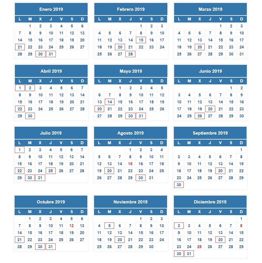 calendario contribuyente 2019