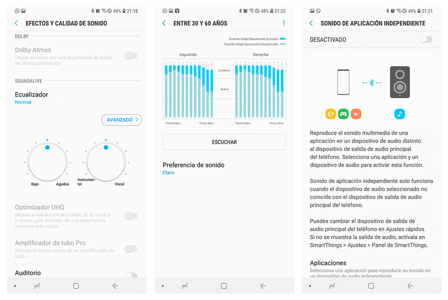 hemos probado Samsung Galaxy A9 2018 opciones de sonido