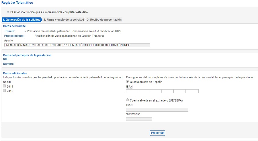 Cómo reclamar el IRPF por maternidad y paternidad vía internet 5 registro maternidad paternidad