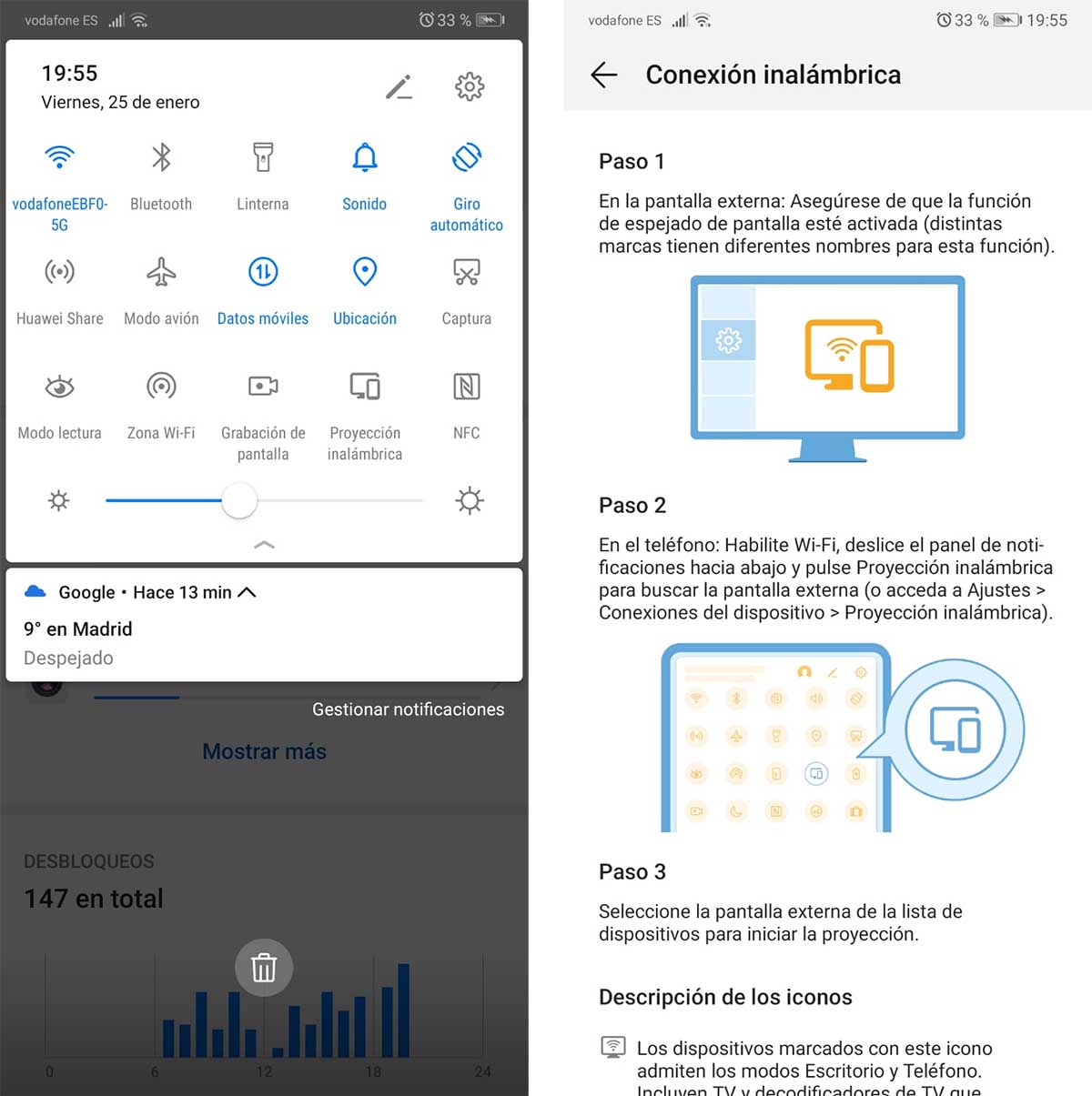 Probamos Android 9 Pie con EMUI 9 en el Huawei P20 Pro 5 proyección inalámbrica