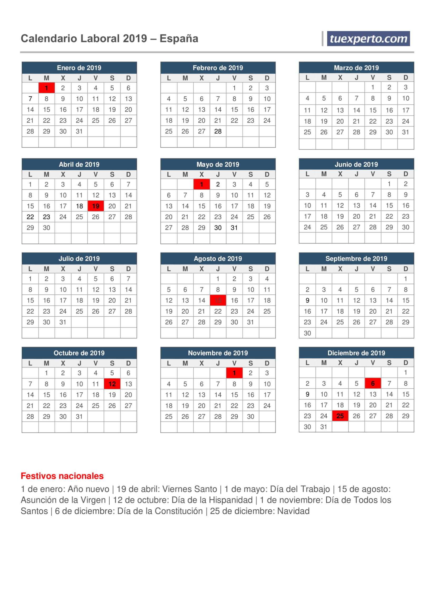 calendario laboral tuexperto