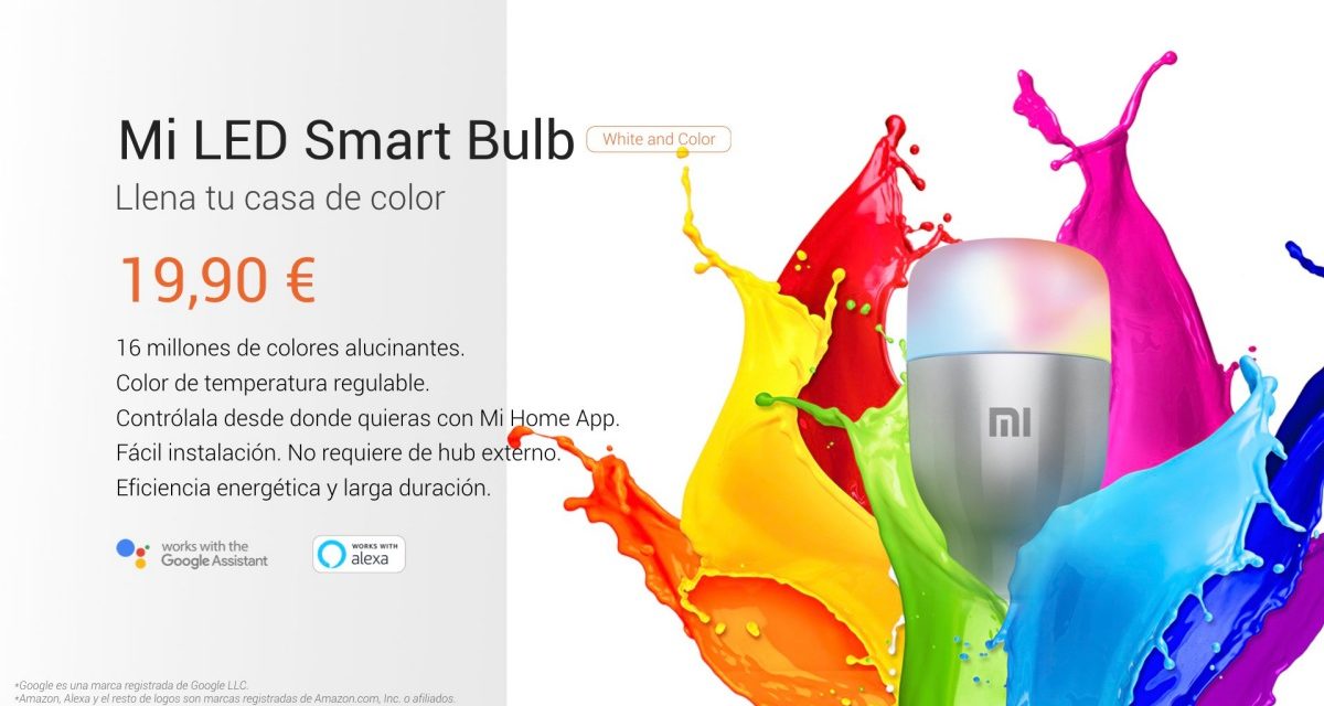 Xiaomi Mi LED Smart Bulb, bombilla inteligente blanca y de color por 20