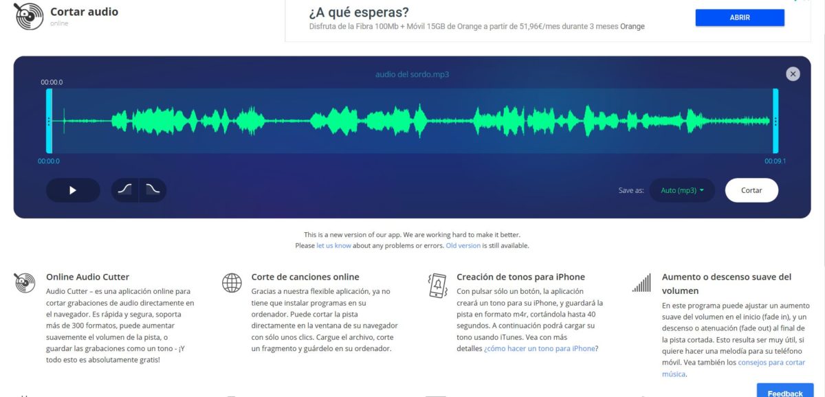 cortador de audio mp3 online gratis