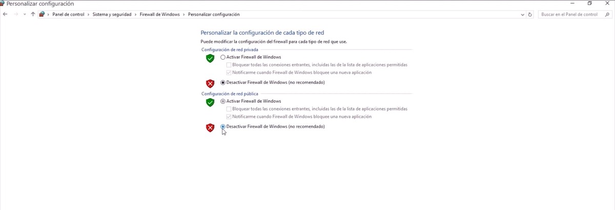 désactiver Windows 10 pare-feu 2