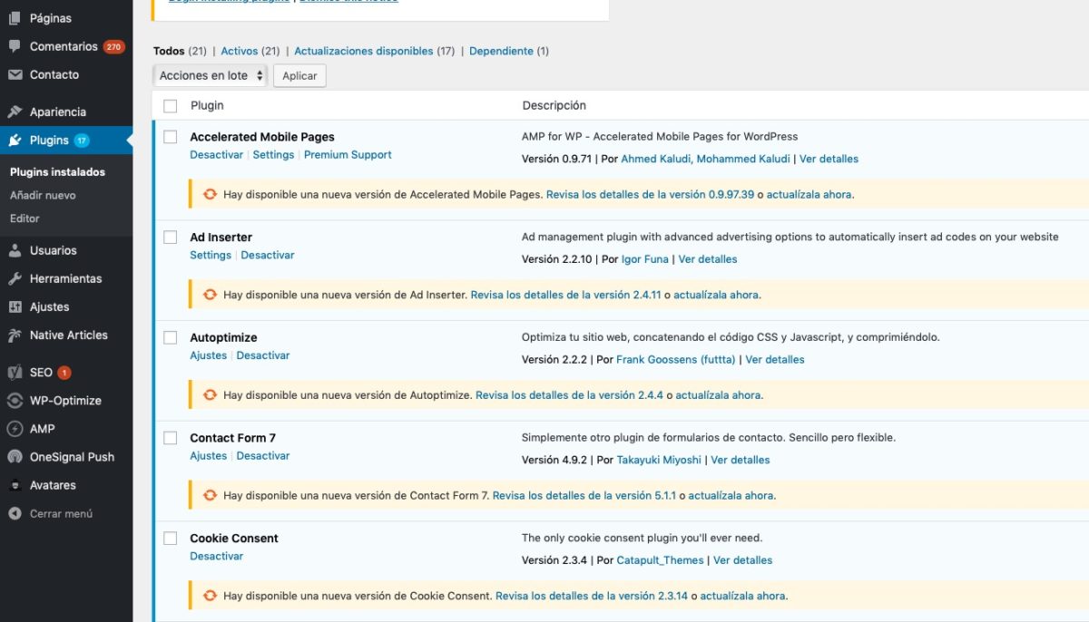 desactivar plugins wordpress