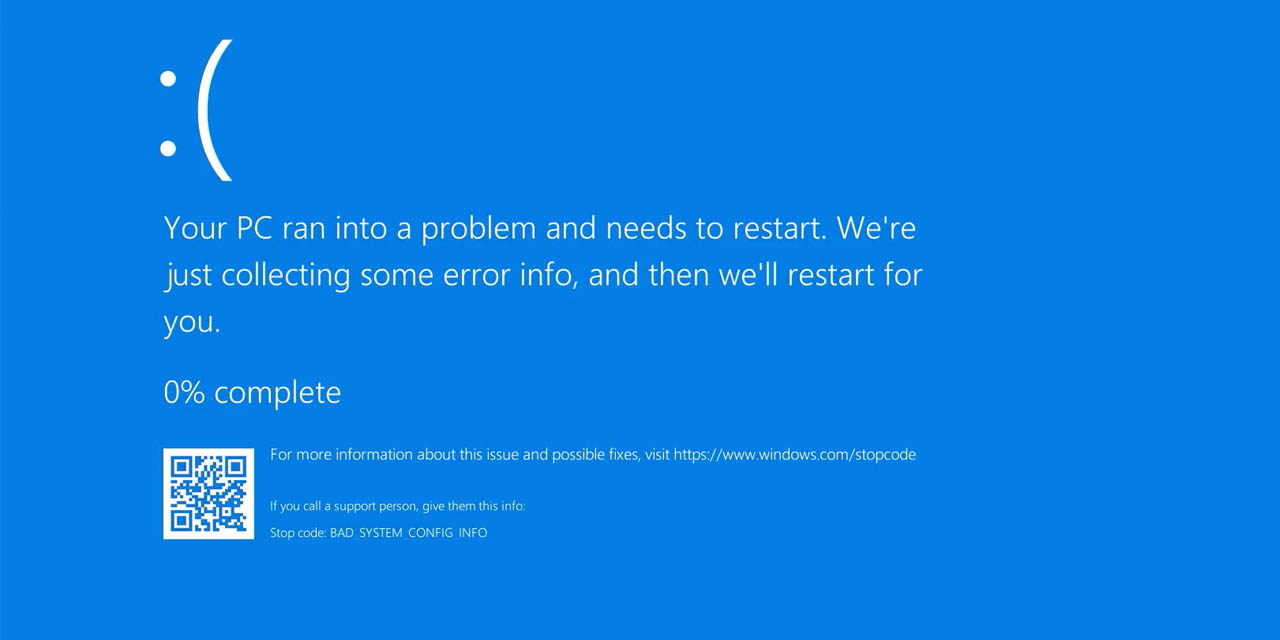 Solución al error Bad System Config Info de Windows 10