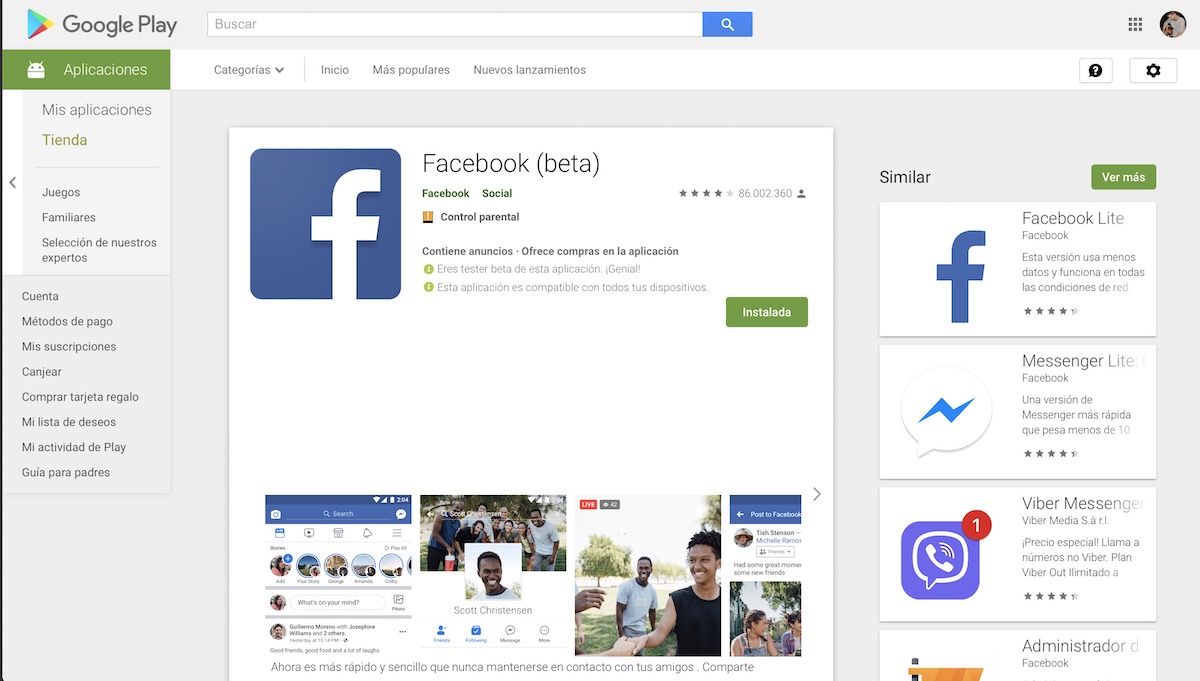 beta facebook app