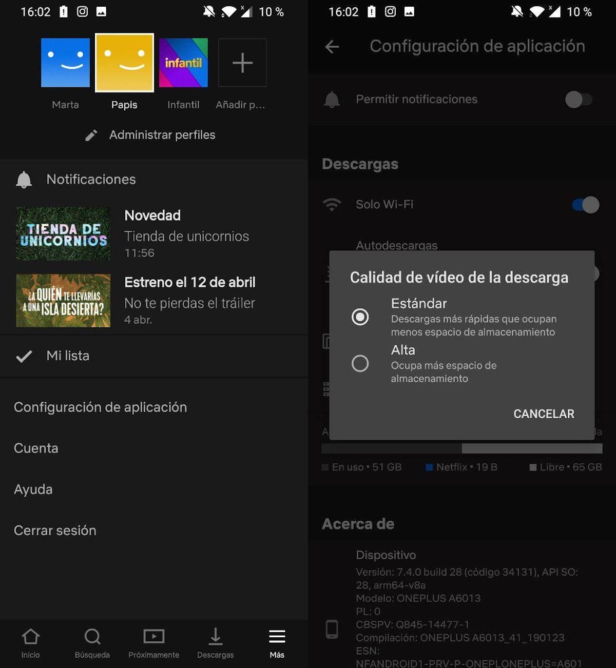 cambiar calidad video netflix android