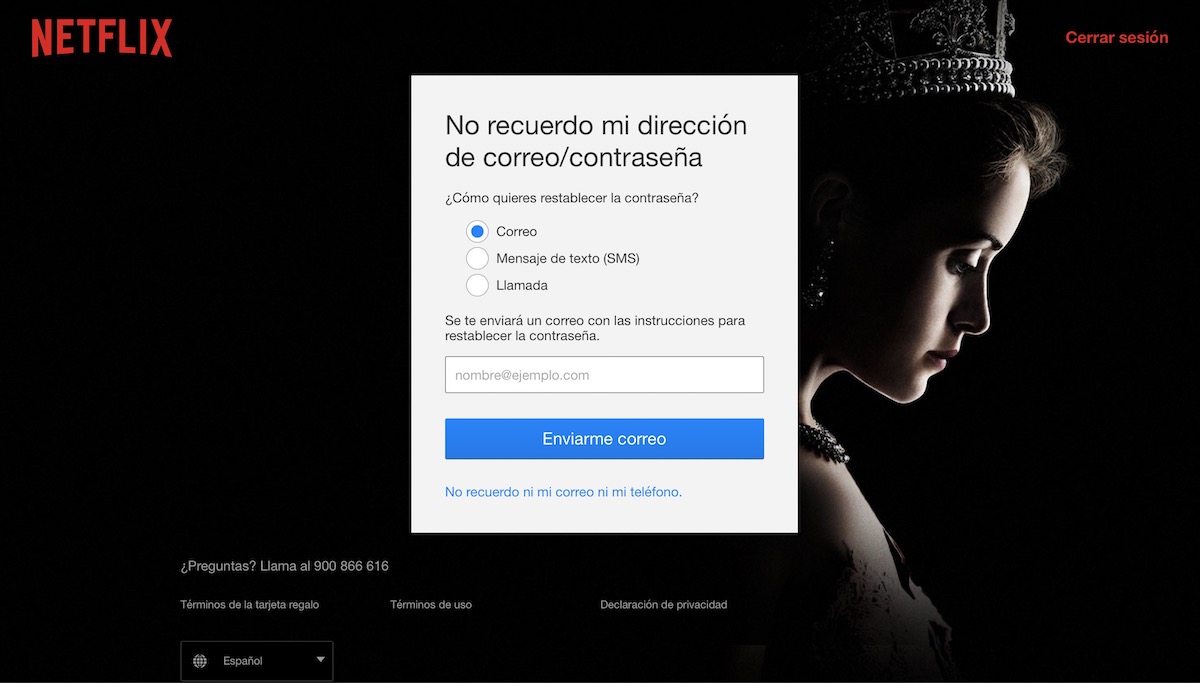 recuperar contraseña netflix