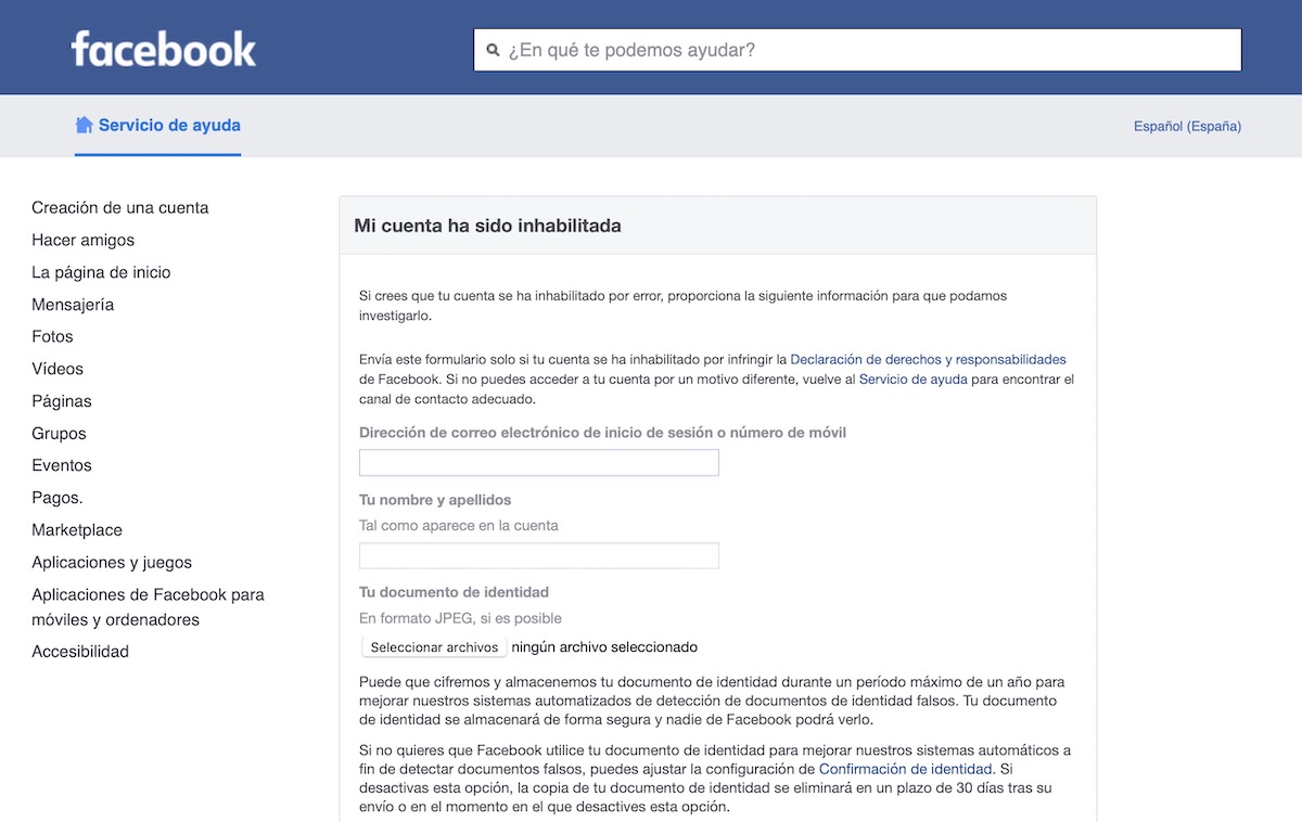 Facebook: Cuenta inhabilitada. Por qué y solución