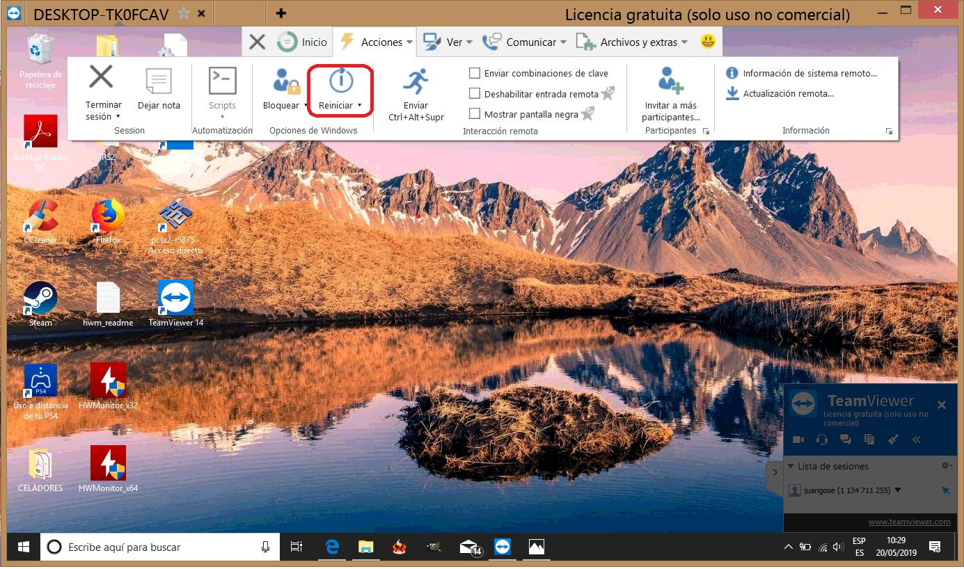 Reiniciar desde TeamViewer