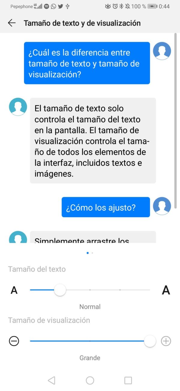 tamano texto huawei p30