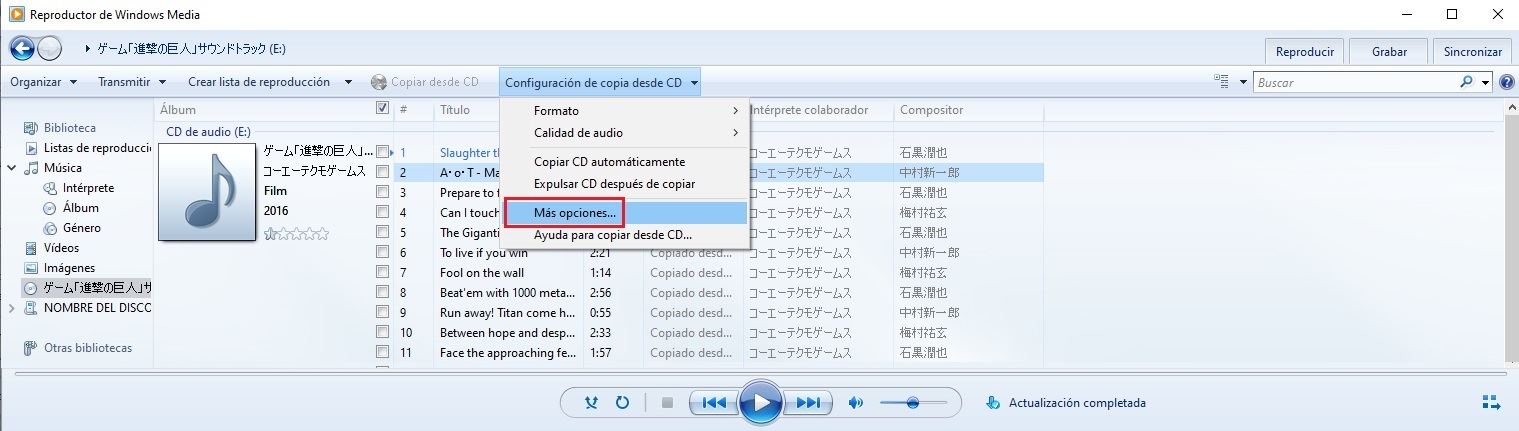 Como pasar tus CD a MP3 con el Reproductor Windows Media de Windows 10 06