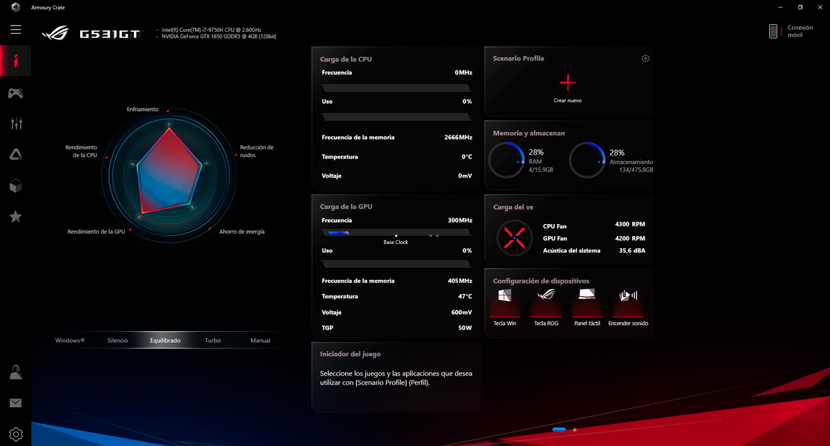 hemos probado ASUS ROG Strix G aplicación Armoury Crate perfiles