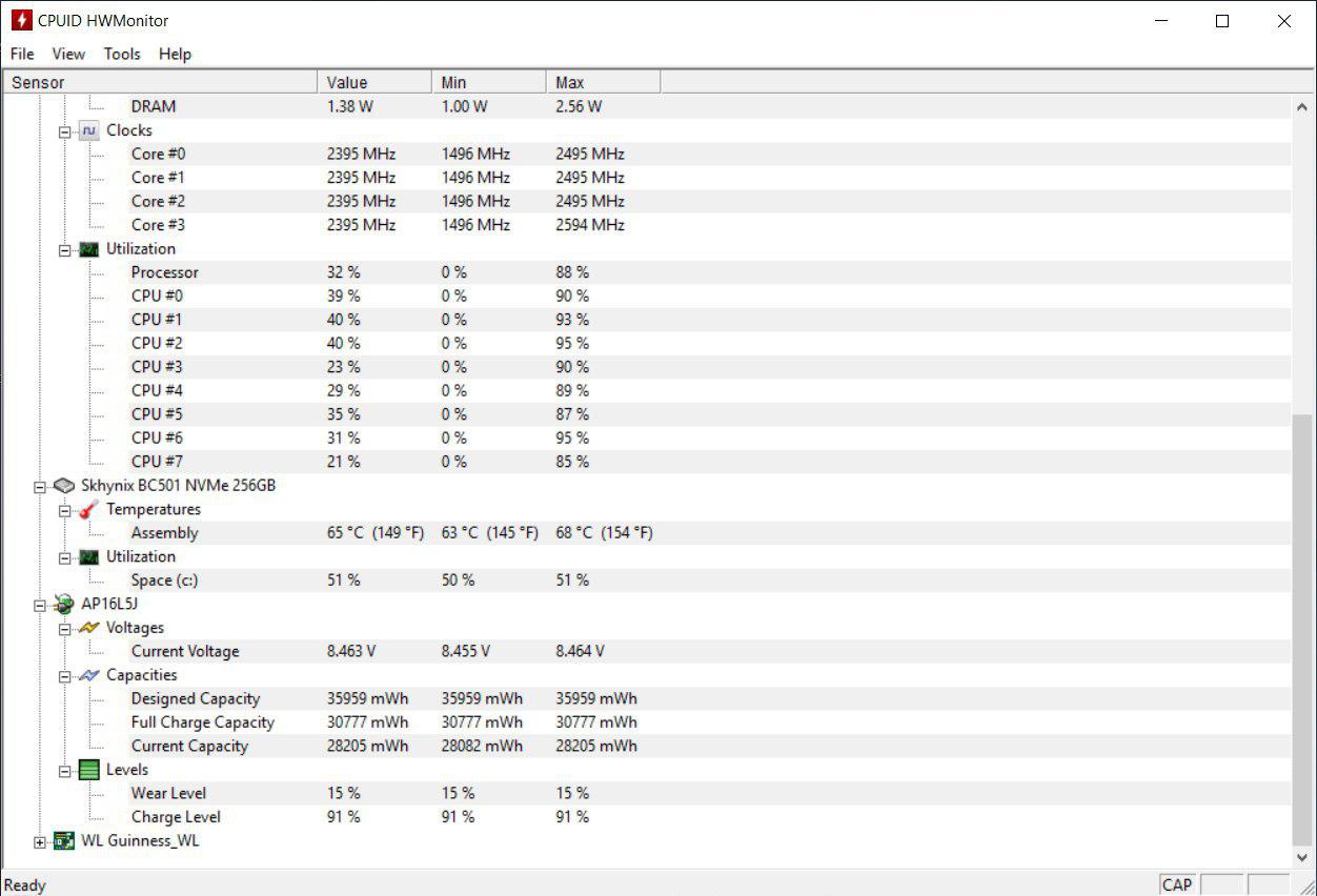 temperatura acer swift 5