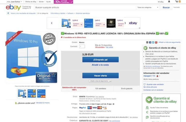 ¿Son legales las claves de Windows 10 que se venden por 4 euros en eBay?