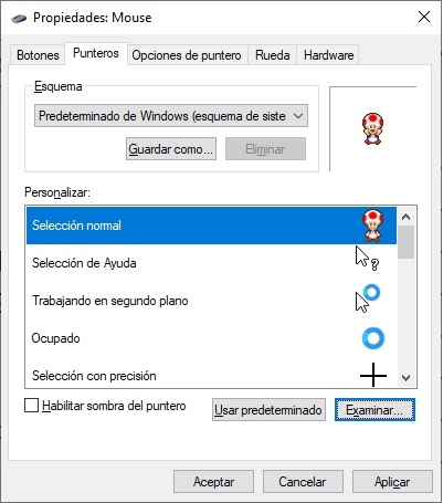 Como instalar cursores personalizados en Windows 10 8