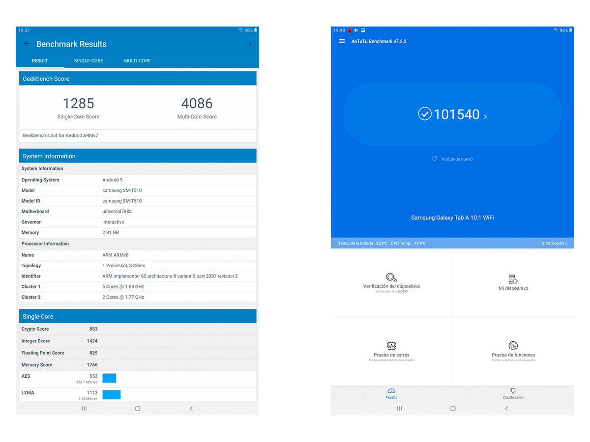 hemos probado Samsung Galaxy Tab A 10.1 2019 test de rendimiento