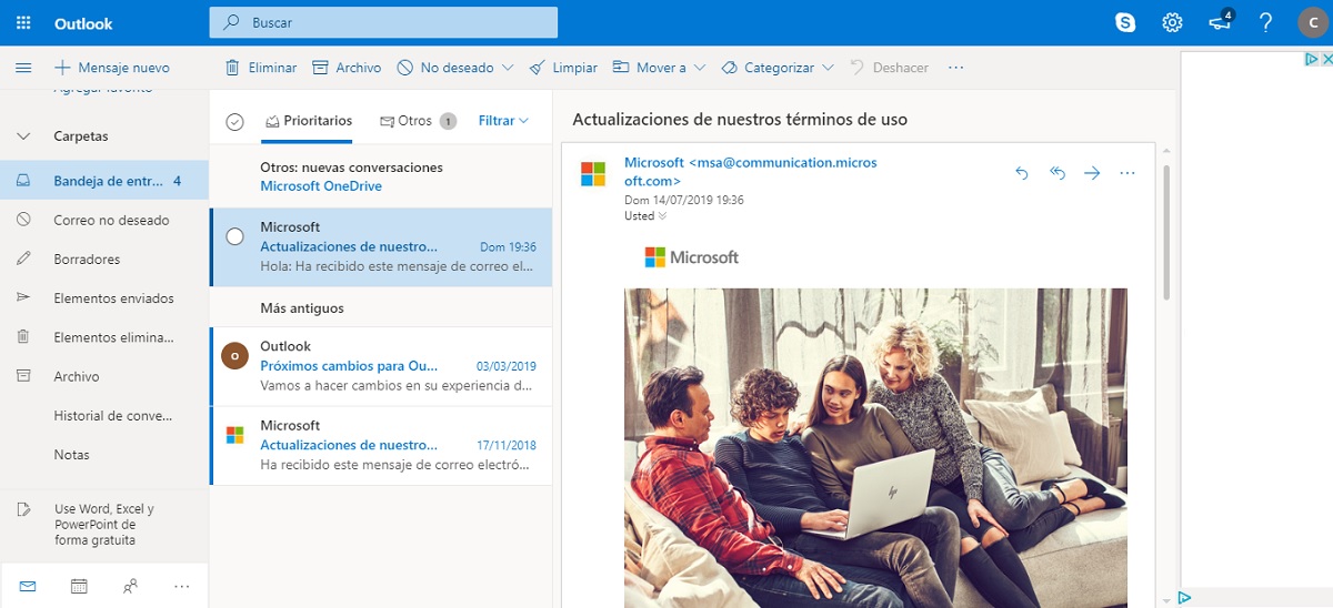 Comparativa de cuentas de correo de Hotmail Outlook y Gmail, ventajas y desventajas 3 outlook