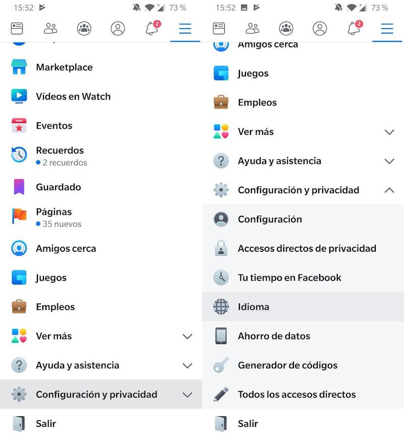 Cómo cambiar el idioma de Facebook y Messenger a español en el móvil 1