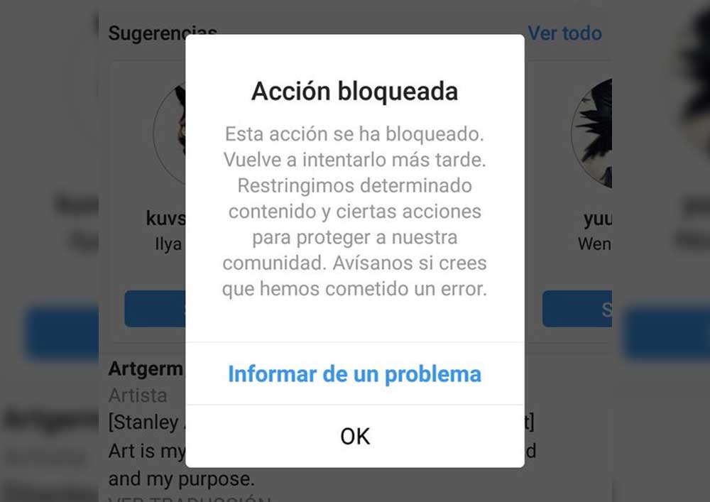 instagram no me deja seguir a nadie