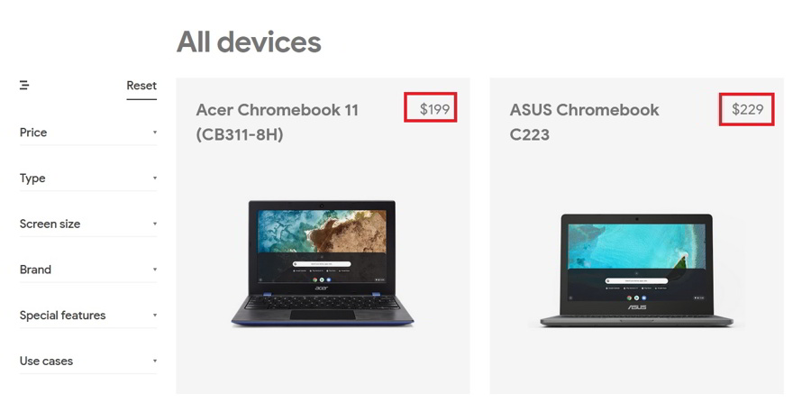 Chromebook precio