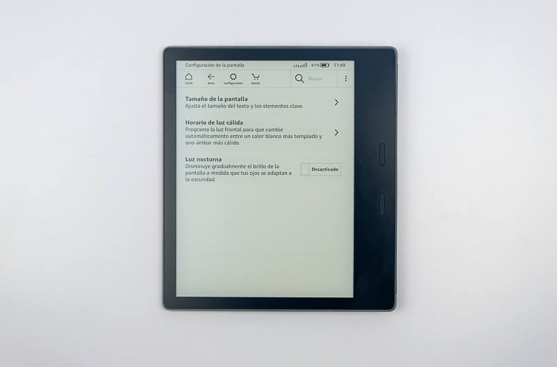 hemos probado Amazon Kindle Oasis (2019) opciones de pantalla