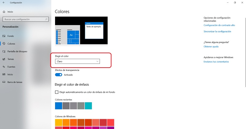 colores windows 10