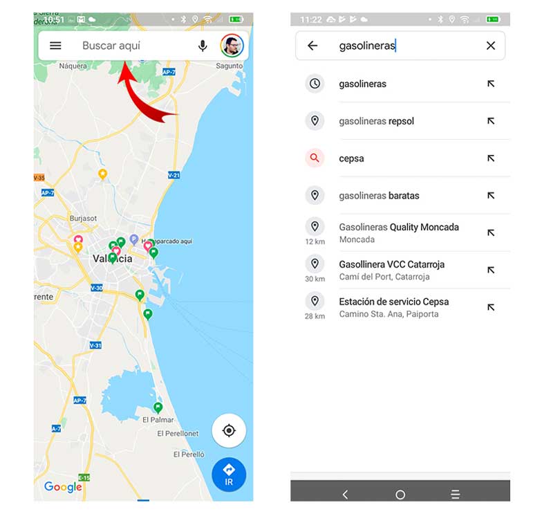 cómo encontrar la gasolinera más cercana con Google Maps búsqueda