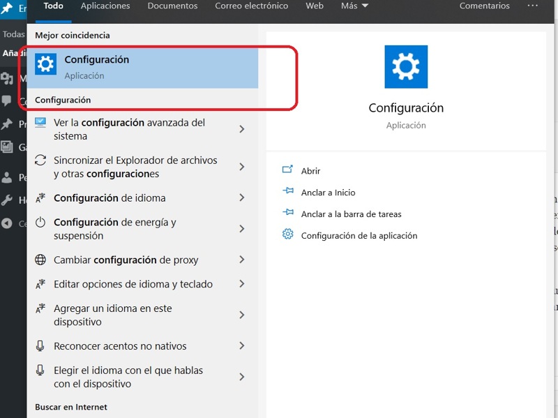 configuracion windows 10