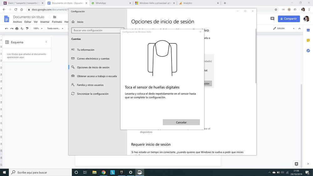 Cómo crear tu perfil de Windows Hello en un portátil Lenovo 4 lector de huellas