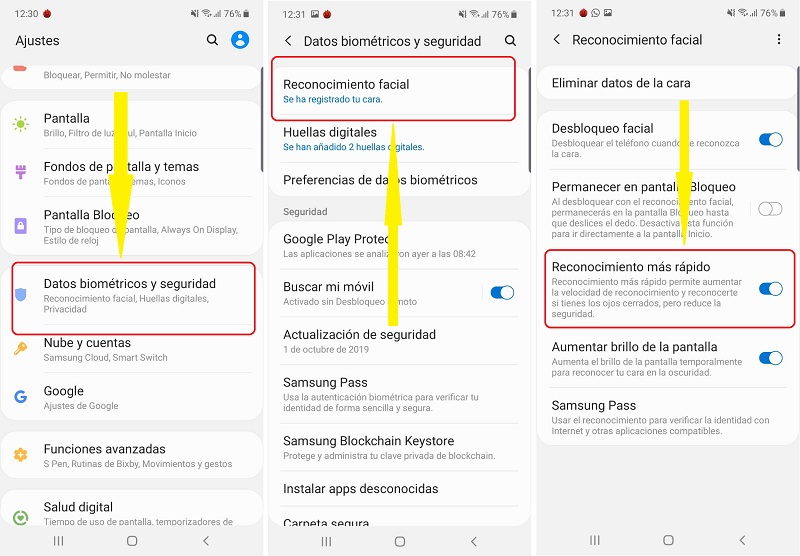 reconocimiento facial samsung