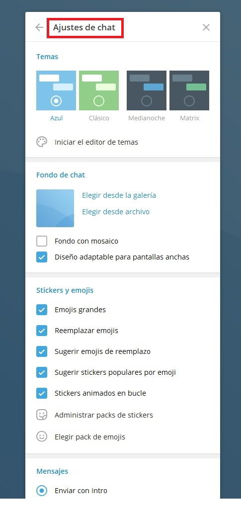 telegram ajustes de chat