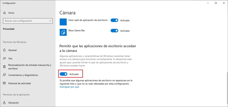 Activar Webcam Windows 10 4