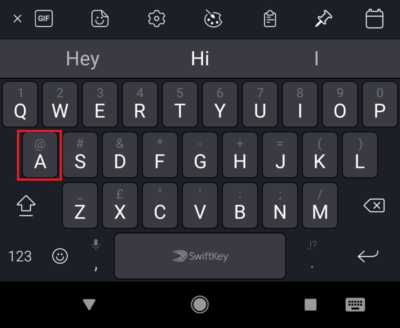 arroba en teclado android
