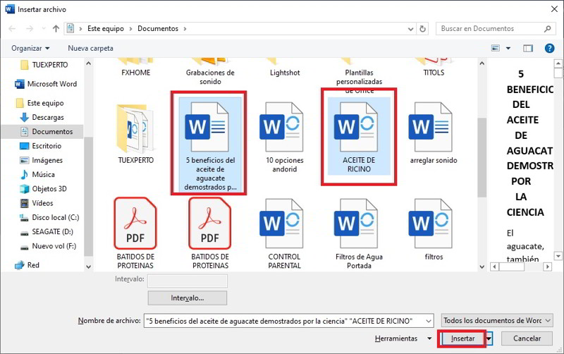 Como fusionar dos documentos de Word en uno solo 2