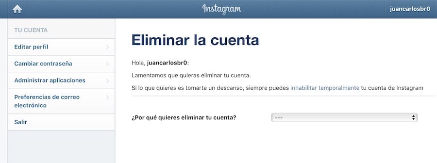 eliminar cuenta instagram