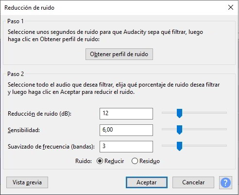 eliminar el ruido ambiente de un audio grabado con Audacity 5