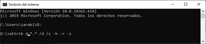 limpiar virus de acceso directo usando CMD 2