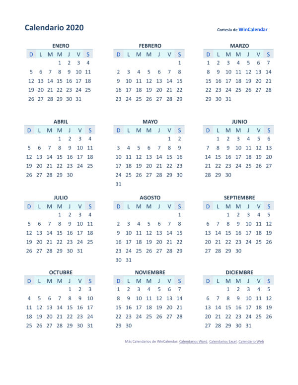 Calendario 2020 A5 para imprimir: Planifica tu año de forma práctica