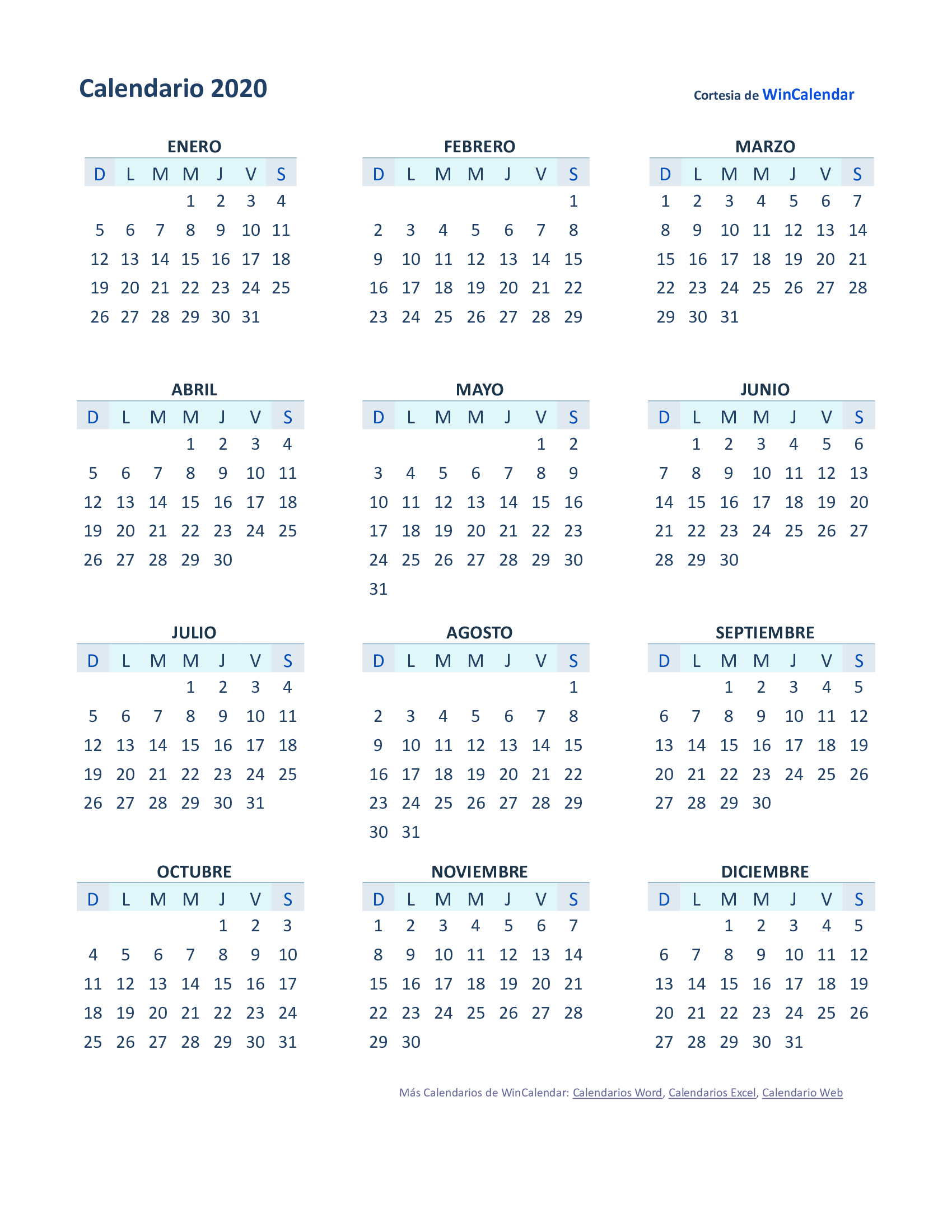 Calendario Para Imprimir 2020 Con Imagenes Calendario Para