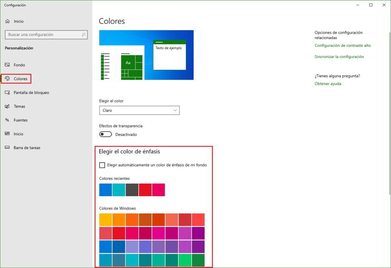 personalizar colores boton inicio windows 10