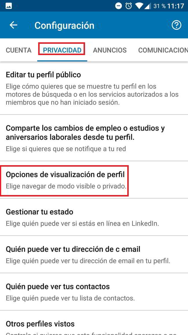 Visitar perfiles de LinkedIn de forma anónima desde el movil 2