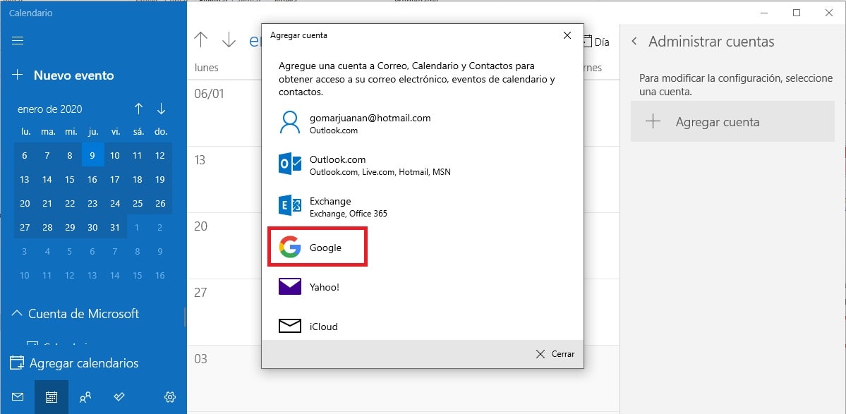 Cómo combinar Google Calendar con la app Calendario de Windows 10 2